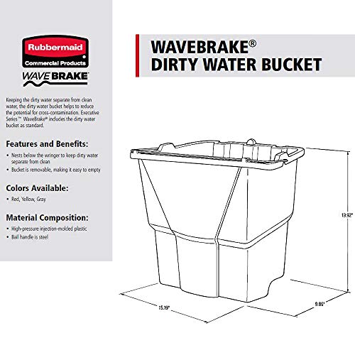 Rubbermaid Commercial Products Dirty Water Bucket for WaveBrake 2.0, 35 Qt. Mop Bucket, Red, 18-Quart Capacity, Separates Used and Clean Water, for Professional/Janitorial Cleaning