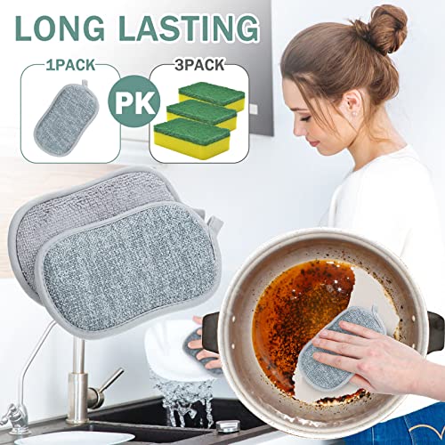 24 Pack Multi Purpose Scrub Sponges Non Scratch Microfiber Sponge Cleaning Dish Scrubber Reusable Dish Sponges for Washing Dishes Along with Heavy Duty Scouring Power (Gray) - color: Gray