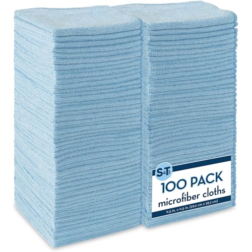 S&T INC. 600 Pack Microfiber Cleaning Cloth, Bulk Towels for Home, Reusable Microfiber Towels for Cars, Cleaning Rags, Light Blue, 11.5 Inches x 11.5 Inches, 100 Count - size: 600 Pack