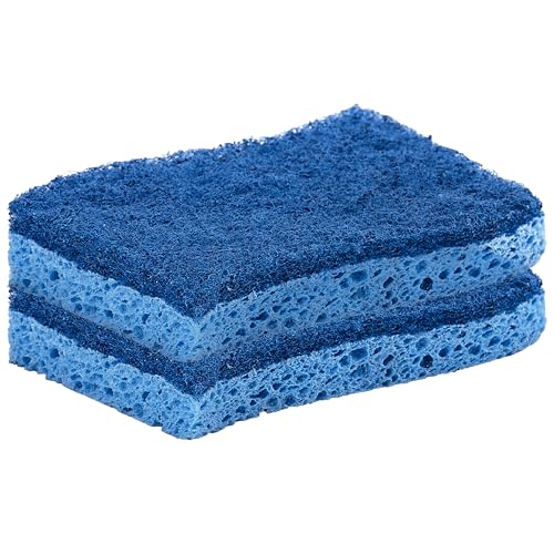 Non-Scratch Cellulose Sponge Kitchen Scrub Sponge with Scouring Pad Set, Good for Non-Stick Cookware Frying Pan, Pot, Counter Top, Sink Scrubbing, Kitchen Scrubbers, Pack of 2, (Blue) - color: Blue, size: 2-pack