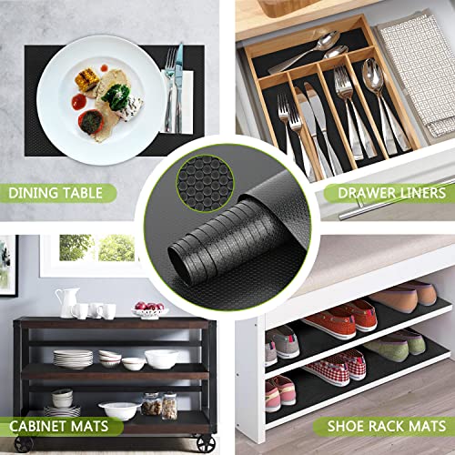 HooTown Shelf Liner Kitchen Cabinet Drawer Mats 11.8 Inch Wide x 19.6 Feet Long, Non Adhesive EVA Rubber Washable Waterproof Pantry Closet, Cupboard, Drawer Organizer Mat, Black - color: Dots Pattern Black, size: 11.8"W x 236.2"L