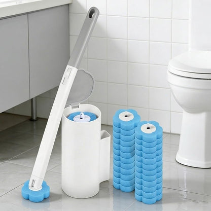 Toilet Cleaning Kit Wall Mounted Toilet Brush with 24 Refills Gray White Extended Handle Replacement Heads 360 Deep Cleaning Comfortable Grip for Bathroom - color: Handle+24 Refills