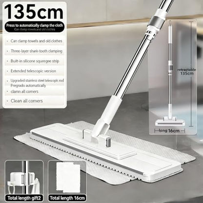 Hands Free Multi Purpose Flat Mop - Lazy Cleaning & Face Towel, Hands Free Flat Mop, Zero Touch Mini Grip Mops, Self-Locking Flats Compatible with Any Cloth, for Walls, Floors, Ceilings (53.1in) - color: 53.1in