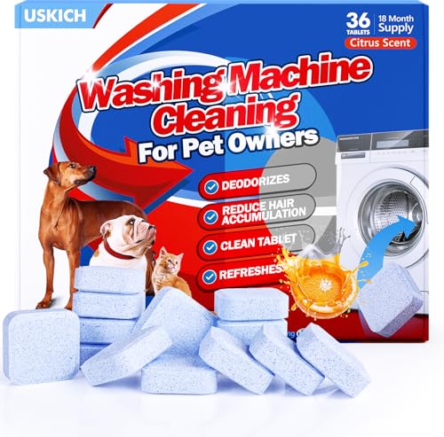 Washing Machine Cleaner-36Pack-18 Month Supply,Washer Machine Cleaner Tablets Formulated For Pet Owners,Easy Pet Hair Remover for Laundry,Compatible with HE, Top & Front Load Washer.Septic Safe - style: Pet Cleaners-Or