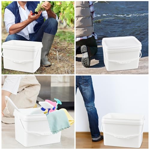 Kekow 4 Pcs 5 Gallon Utility Rectangular Food Bucket with Lid and Handle | Food Grade BPA-Free Plastic, Square Space-Saving Design, Sturdy Transport Handle, for Dry Goods Liquid Storage