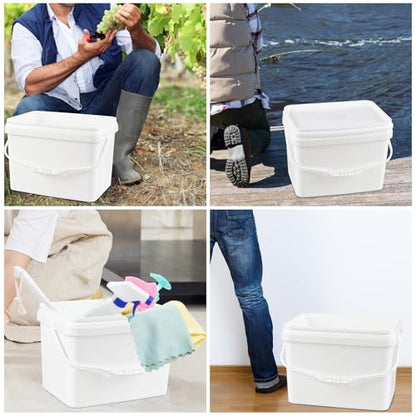 Kekow 4 Pcs 5 Gallon Utility Rectangular Food Bucket with Lid and Handle | Food Grade BPA-Free Plastic, Square Space-Saving Design, Sturdy Transport Handle, for Dry Goods Liquid Storage