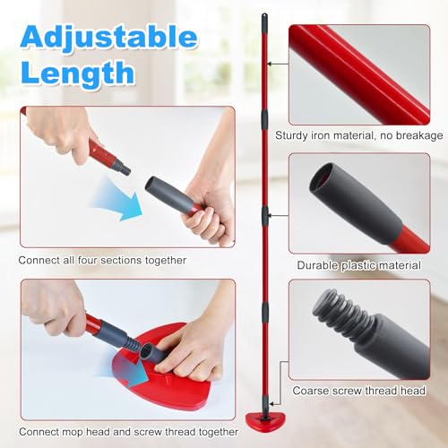Mop Handle for Ocedar, Spin Mop Handle for O Cedar, 4-Section 30" to 58" Extendable Mop Handle Replacement for Ocedar, Mop Stick and Base for Ocedar Floor Cleaning, American Threaded Joint - size: Mop Handle(American Threaded Joint )&Base