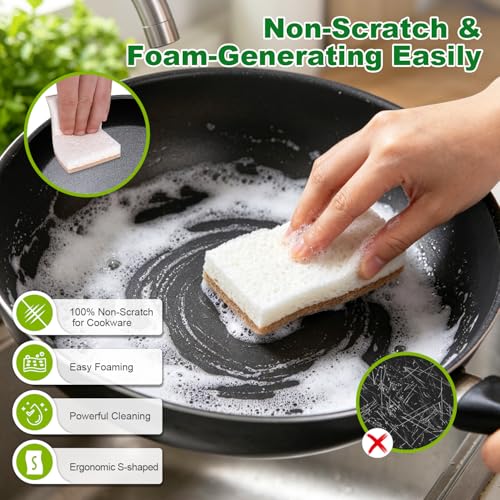 HOMEXCEL Sponges Kitchen, 24 Packs Non-Scratch Natural Sponge for Dishes Cookware, Biodegradable Cellulose Scrub Sponges for Dishwashing Cleaning Household Bathroom - color: Brown-s Shape
