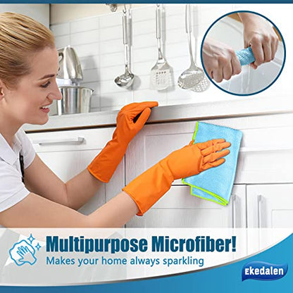 Microfiber Cleaning Cloth Lint Free Glass Cleaner Window Polishing Streak Free Miracle Easy Clean Rag Reusable for Mirror Kitchen Dish Auto Detailing,Pack of 8, 12'' x 16'', Blue and Grey - color: Blue and Grey, 12 X 16 Inch