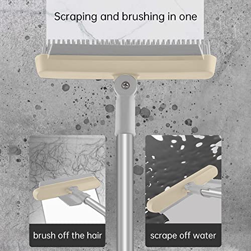 3 in 1 Floor Scrub Brush with Squeegee and Long Handle, 3 in 1 Silicone Crevice Grout Brush with 180 Degree Rotating Head for Floor Kitchen Bathroom Wall Deck Tile Cleaning - color: Khaki