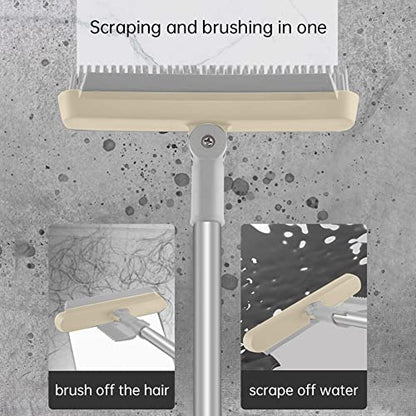 3 in 1 Floor Scrub Brush with Squeegee and Long Handle, 3 in 1 Silicone Crevice Grout Brush with 180 Degree Rotating Head for Floor Kitchen Bathroom Wall Deck Tile Cleaning - color: Khaki