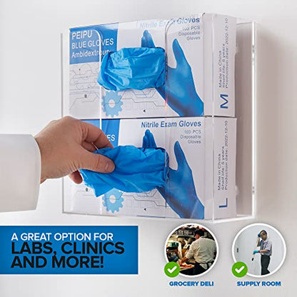 Stock Your Home Double Acrylic Gloves Dispenser, Tissue Box Shelf, Glove Holder Wall Mount, for Kitchen, Cleaning Closet, Lab, Exam, Office - size: 1 Count, style: Double Stack