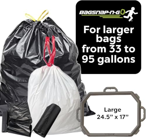Large SnapRing Trash Bag Holder | Heavy Duty Garbage Opener Frame for 33–95 Gallon Contractor Lawn Leaf Bags | Outdoor Yard Cleanup Tool - size: Large