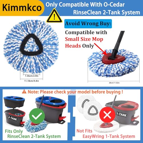 4 Pack Spin Mop Head Replacement for O Cedar RinseClean Spin Mop Refill, Mo-p Replace Head for Only 2-Tank System, Fluffy Microfiber, Deep Cleaning Machine Washable - size: 4pcs 2-Tank Mop Refills Small
