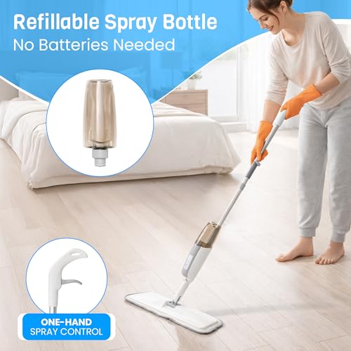 Spray Mop for Floor Cleaning, Refillable Bottle, Microfiber Pad, Lightweight Flat Mop