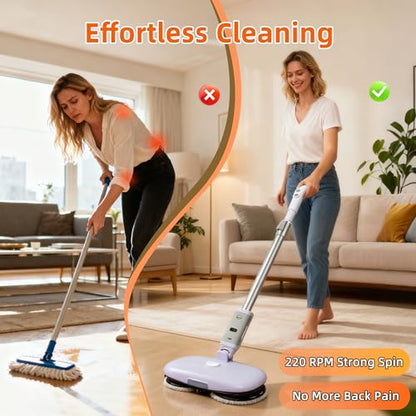 GOBOT Cordless Electric Spray Mop with High-Speed Motor, Enhanced Cleaning Power, Durable Material, LED Headlight, 300 mL Tank, Dual-Spinning Pads for Hardwood, Tile & Laminate（Blue）