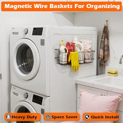 MUTUACTOR Heavy Duty Metal Wire Baskets,Magnetic Mount Hanging Wall Basket Storage,Extra Large Magnet Metal Wall Basket For Organizing Kitchen Laundry Closet Garage RV,Black,2PCS - style: 2 PCS Heavy Duty Metal Wire Baskets