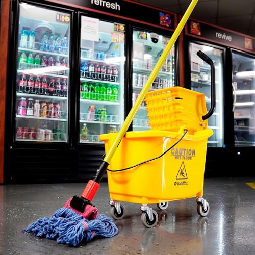 Global Industrial Commercial Mop Bucket and Wringer Combo with Side Press, 38 Quart Capacity, Durable Corrosion-Resistant Polypropylene, 3" Swivel Casters, Yellow - color: Yellow