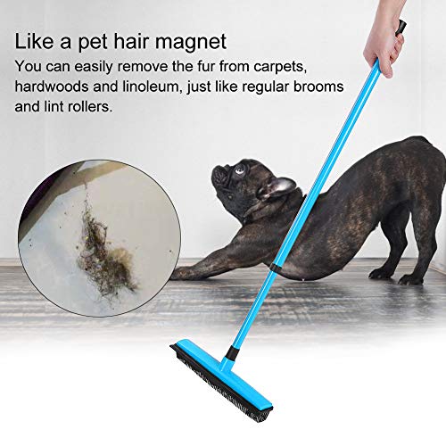 Pet Hair Remover Broom and Rubber Lint Brush Combo Telescopic Handle 26.8 to 47.2 Inches for Dog and Cat Fur Removal Carpet and Hardwood Floor Cleaning Washable Durable Blue Red (Blue) - color: Blue