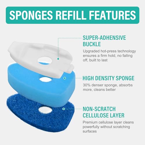 Dish Wand with Handle,Non-Scratch Dishwand Refills Replacement Sponge Heads | Leak-Proof Soap Control Dispenser Scrub Sponges, Advanced Scrubber Brush Pads for Kitchen Cleaning Dishes Sink Washing Tool ﻿ - size: 5Pcs(1Handle+4Refills)