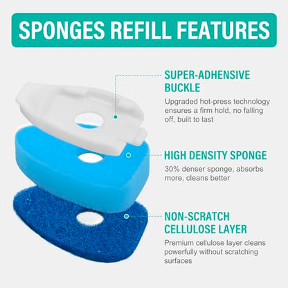 Dish Wand with Handle,Non-Scratch Dishwand Refills Replacement Sponge Heads | Leak-Proof Soap Control Dispenser Scrub Sponges, Advanced Scrubber Brush Pads for Kitchen Cleaning Dishes Sink Washing Tool ﻿ - size: 5Pcs(1Handle+4Refills)