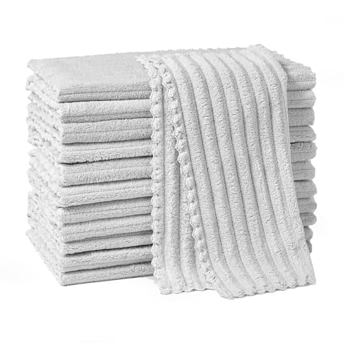 Kitchen Dish Cloths,Super Absorbent Coral Velvet Dish Towels,Quick Drying Kitchen Towels No Lint Dish Rags,Reusable Household Microfiber Cleaning Cloth,12X12 inches(12 Pack,Light Grey Streak) - color: Light Grey Streak