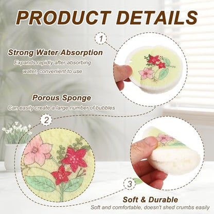 uxcell 6Pcs Cellulose Sponges, Round Kitchen Clean Sponges Non-Scratch Compressed Dish Scrubber with Floral Pattern for Kitchen Household Cookware Bathroom Cleaning & DIY, Light Green - color: Light Green