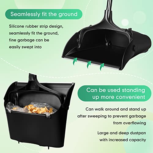 Weewooday 8 Pieces Commercial Lobby Dustpan Plastic Upright Dust Pan with Long Handle Metal Upright Dustpan Heavy Duty for Restaurants Commercial Lobby Garage Home and Outdoors Use (Black) - color: Black