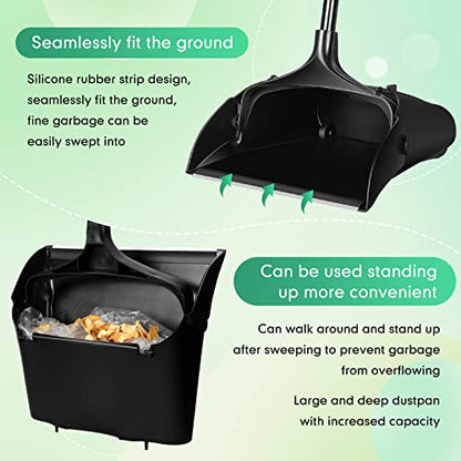 Weewooday 8 Pieces Commercial Lobby Dustpan Plastic Upright Dust Pan with Long Handle Metal Upright Dustpan Heavy Duty for Restaurants Commercial Lobby Garage Home and Outdoors Use (Black) - color: Black
