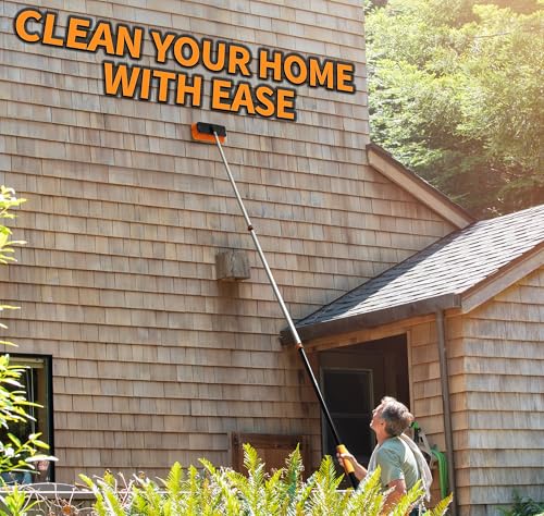 30-Foot Exterior House Cleaning Brush Set with 5-24 ft Extension Pole // Vinyl Siding Brushes with Telescopic Extendable Pole & Window Cleaning Squeegee Tool // the Ultimate Extension Scrub Brush Set - size: 24 feet
