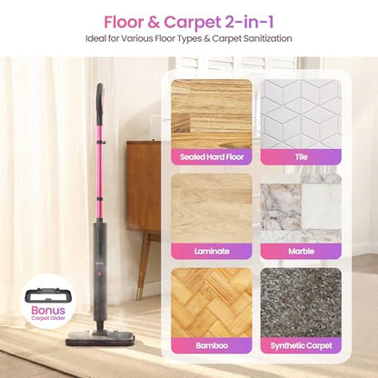 Schenley Steam Mop Cleaner Powerful - 15s Fast Heat-Up, Chemical-Free for Hardwood/Tile/Laminate & Floors/Walls, Washable Pads, 3 Modes for Carpet, Lightweight, Self-Standing, Sleek Design - size: Compact