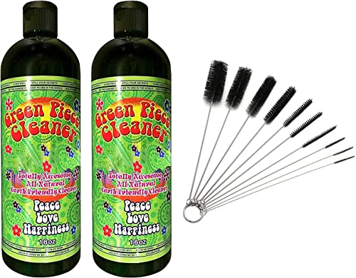 Green Piece® 2 bottles of the 16 oz Cleaner (Made in USA) with 5 piece glass cleaner and 10 piece glass tube cleaner (2 Glass Cleaners with 10 Nylon Tube Cleaners) - style: 16 Fl Oz (Pack of 2) + 10 Piece Nylon Tube