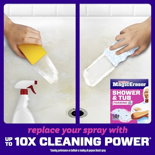 Mr. Clean Magic Eraser Sponge, Bathroom, Shower, Tub Cleaner, Soap Scum Remover, Bathroom Cleaning Supplies, Dawn Cleaning Power with Lavender Scent, Shower & Tub, 6ct - size: 1 Count (Pack of 6), style: Upgraded Version