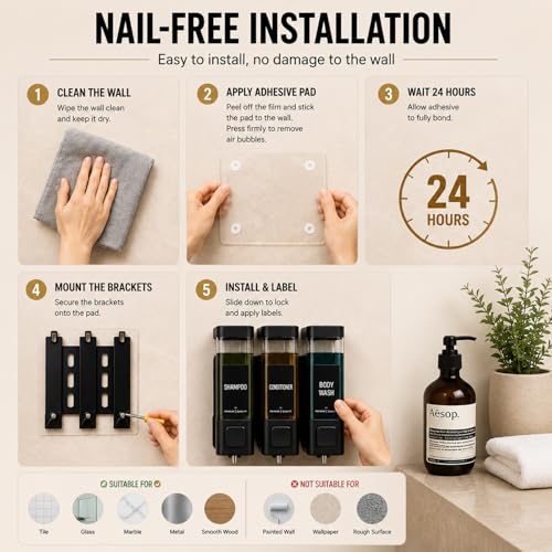 Shampoo and Conditioner Dispenser, Shower Soap Dispenser Wall Mounted, Refillable Shampoo and Conditioner Bottles for Bathroom Hotel Large Capacity(Black) - color: Black