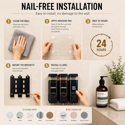 Shampoo and Conditioner Dispenser, Shower Soap Dispenser Wall Mounted, Refillable Shampoo and Conditioner Bottles for Bathroom Hotel Large Capacity(Black) - color: Black