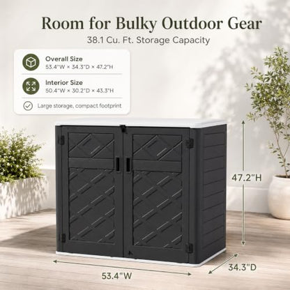ADDOK 38 Cu.Ft Outdoor Storage Shed with Floor,Large Waterproof Resin Storage Cabinet with Lift-Up Lid,Double Doors and Lockable Design for Lawn Mower,Garden Tools, Patio,Backyard and Pool Supplies - size: Black 38 Cu.Ft