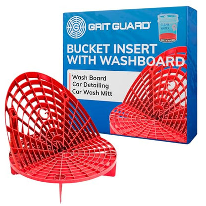 Grit Guard The Original Bucket Insert with Washboard Combo | Removes Dirt from Wash Mitt for Detailing | Car Wash Bucket Insert & Washboard | Red/Red - color: Red/Red