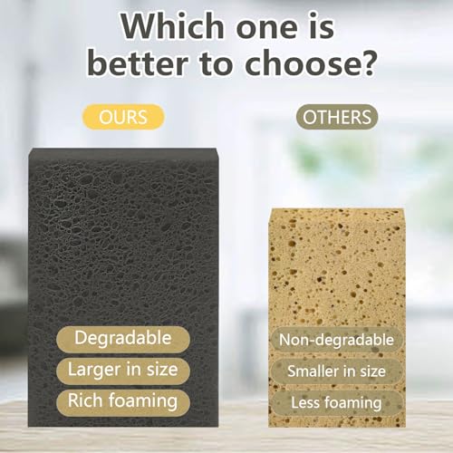 Cellulose Sponges, Large Size 4" x 6" x 1" - Heavy Duty Scrub Kitchen Sponge, Clean Tough Messes Without Scratching Kitchen Cleaning Pads, Pop Up Eco DIY (6 Pack), Black - color: Black