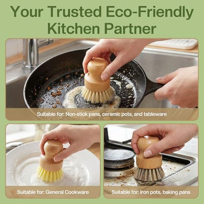 Wooden Dish Brush with Metal Stand Handheld Bamboo Wok Brush Scrubber for Dishes Pans Pots Fruit and Veggie Washing(3,Beige Brown Yellow) - color: Beige Brown Yellow