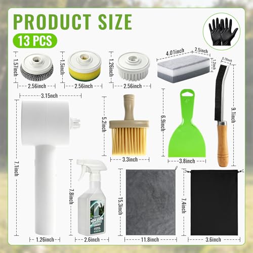 FUHSY 12-in-1 Electric Headstone Cleaning Kit, Multipurpose Gravestone Cleaner Set for Granite Stone Tombstones Includes Electric Brush,Crevice Brushes,Scraper,Sponge,Gloves, Cleaning Solution