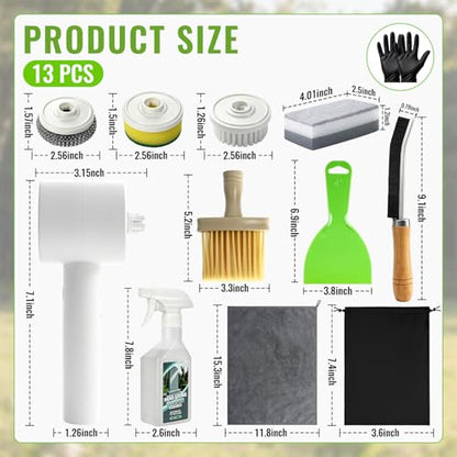 FUHSY 12-in-1 Electric Headstone Cleaning Kit, Multipurpose Gravestone Cleaner Set for Granite Stone Tombstones Includes Electric Brush,Crevice Brushes,Scraper,Sponge,Gloves, Cleaning Solution