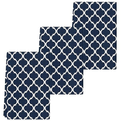 Chic D Geometric Moroccan Pattern Kitchen Towel Set of 3, Absorbent Microfiber Hand Towels for Kitchen Bathroom Bar Decorative Navy Blue White Ultra Soft Resuable Cleaning Cloths Washable Fast Drying - size: 3PCS-18" x 28"