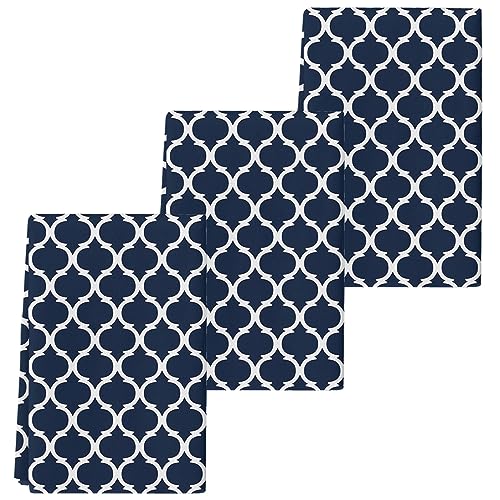 Chic D Geometric Moroccan Pattern Kitchen Towel Set of 3, Absorbent Microfiber Hand Towels for Kitchen Bathroom Bar Decorative Navy Blue White Ultra Soft Resuable Cleaning Cloths Washable Fast Drying - size: 3PCS-18" x 28"