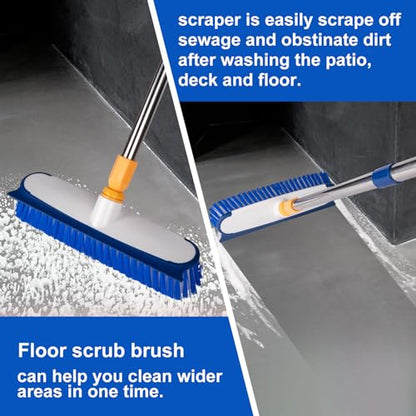 Floor Scrub Brush - 2 in 1 Deck Scrub Brush with Long Handle for Tile, Deck, Patio, Marble, Garage, Wall, Kitchen, Bathroom - size: 12"
