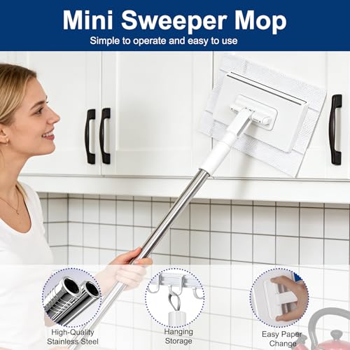 Snapy Gripl Minil Mopa Cleanc,2026 New Clipc Mopa Workss Bothl Dryy and Wetq Cleaning,Suitableba for cleaningba wardrobeba wallssa，Zero Touch Minil Mopa One-Touchh Clothh Replacementt (White) - color: White