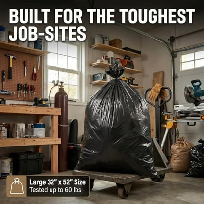 6 Mil Heavy Duty Contractor Trash Bags - 20 Pack Large Clear Construction Garbage Bags for 50/55/60 Gallon (Extra Thick, Tear Resistant) (32" X 52") (Black-6 Mil) - color: Black-6 Mil