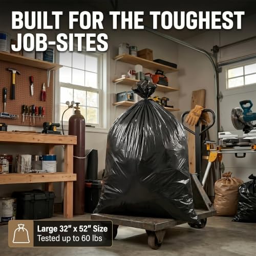 6 Mil Heavy Duty Contractor Trash Bags - 20 Pack Large Clear Construction Garbage Bags for 50/55/60 Gallon (Extra Thick, Tear Resistant) (32" X 52") (Black-6 Mil) - color: Black-6 Mil
