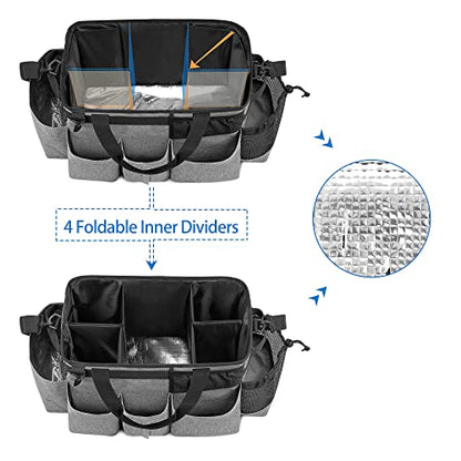 LoDrid Wearable Cleaning Caddy Bag with 4 Foldable Dividers, Cleaning Supply Organizer with Shoulder Strap and Side Handles for Cleaners & Housekeepers, Grey - color: Gray