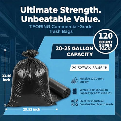 20-25 Gallon Trash Bags Unscented, 30'' x 33'', Black, 120 Count | Large 20+ Gal Garbage Bag,Plastic Can Liners,Fit 75 - 93 Liter Bins,Multipurpose for Home, Office, Daily Household Use - color: 20-25 Gallon | 120 Count