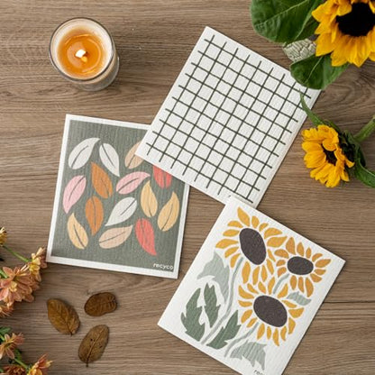 RECYCO Swedish Dishcloths for Kitchen | 6 Pack Autumn Leaf Washable Dish Rags | Cellulose Reusable Cleaning Paper Towels | Absorbent Counter Dish Cloth Sponge Kitchen Wipes, 8" L x 7" W - color: Autumn Leaf - 6 Pack
